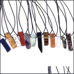 Pendant Necklaces Reiki Healing Irregar Stone Pillar Crystal Quartz Necklace Rope Chains For Men Women Fashion Jewellery Drop Deliver Dh2I5