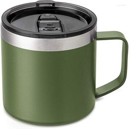 Mugs 14oz Stainless Steel Tumbler Milk Cup Double Wall Vacuum Insulated Metal Wine Glass With Handles & Lids Coffee Mug