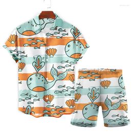 Men's Tracksuits 2022 Fashion Summer Trend Printing Men's Shirt Short-sleeved Suit Party Loose Beach Casual Small Fresh Cute W