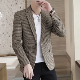 Men's Suits Blazers Autumn Men Jacket Suit OneButton Classic Houndstooth Korean Style Blazer Non-ironing Mens Wedding Tuxedos Suits Blazer Masculino 220826