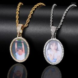 Pendant Necklaces Scooya Memory DIY Commemorative Oval Po Necklace Microencrusted Zircon Trendy Personality Hip-Hop Frame Jewelry