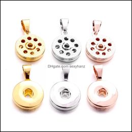 Pendant Necklaces Sier Gold Metal 18Mm Ginger Snap Button Base Charms For Diy Snaps Buttons Necklace Earrings Jewelry Accessorie Drop Dhalv