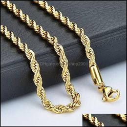 Chains Hip Hop 18K Gold Plated Stainless Steel M Twisted Chain Womens Choker Necklace For Men Hiphop Jewellery Gift Drop Delivery 2021 Dhcwb