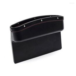 Car Organiser Seat Pockets PU Leather Console Side Gap Filler Catch Caddy With Non-Slip Mat 9.2x6.5x2.1 Inch Black