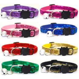 Small Pet Cats Collars Adjustable Pleuche Pets Puppy Collar With Bell Cat Snap Buckle Collar Outdoor Indoor Dogs Necklace TH0177