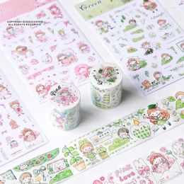 Gift Wrap Lovely Pink Green Cartoon Girl Washi Tape Card Making DIY Scrapbooking Decorative Sticker