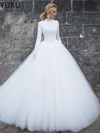 Ball Gown Dresses Lace Princess Wedding Dress Country Long Sleeves Bridal Gowns 403