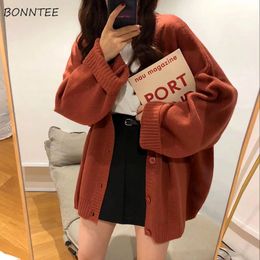 Women's Jackets Cardigan Women Full Sleeve Vneck Solid Button Knitwear Retro Lazy Students Korean Style Fashion Allmatch Simple Sweater Female 220827