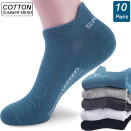 Mens Socks 10Pairs High Quality Men Ankle Socks Breathable Cotton Sports Socks Mesh Casual Athletic Summer Thin Cut Short Sokken Size 3848 220826