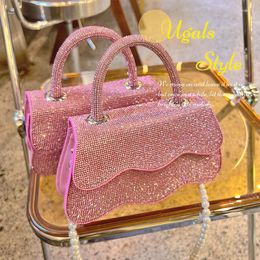 Evening Bags Chic Shiny Rhinestone Women Handbags Crystal Pearl Chain Crossbody Ladies Boutique Wavy Cover Clutch Purse Wedding Party