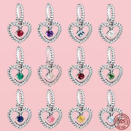 925 Silver fit Pandora Charm Bracelet bead Heart-Shaped Artificial Crystal Dangle charmes ciondoli DIY Fine Beads Jewelry