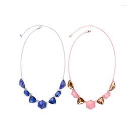 Chains 2 Colour Pink Synthetic Stone Blue Natural Resin Crystal Necklace Manual Craft Vintage Ethnic Pendant Jewellery