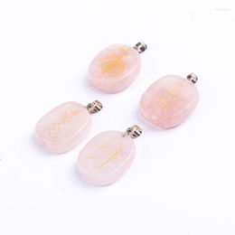 Pendant Necklaces Natural Rose Quartz Reiki Healing Amulet Master Prop Chakra Four Symbol Energy Stone Necklace Jewellery