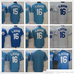 Retro Ed Baseball 16 Bo Jackson Jerseys 2022 White Blue 15 Whit Merrifield Jersey Blank No Number Name for Man Size S-XXXL