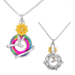 Chains Sunflower Crystal Ashes Necklace Urn For Pendant Pets Family Cremation Keepsake Women