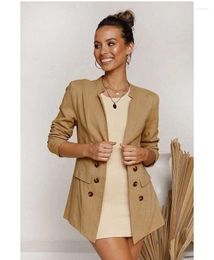 Women's Suits 2022 Fashion Office Button Decoration Casual Commute Blazers Brown Jacket Blazer Women Solid Colours Double Breasted Suit