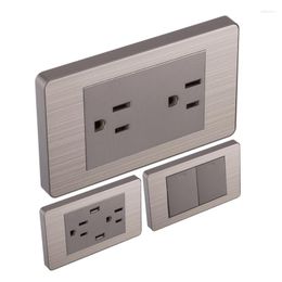 Switch 1-4 Gang 2 Way Wall Push Button US Standard Socket Brushed Stainless Steel Grey Panel USB Outlet For Home Improvement