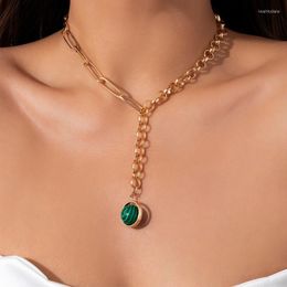 Choker Gold Statement Long Pendant Necklace For Women Green Stone Ball Charm Tassel Goth Neck Vintage Jewellery