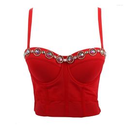 Women's Tanks Sexy Girls Belly Dance Costumes Rhinestones 5 Colour Double-layer Push Up Slim Fit Women's Bralette Cropped Top Vest Plus