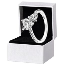 New Arrival Double Heart Sparkling Ring Solid Sier Women Girlfriend Gift Jewelry For Lover CZ Diamond Rings With Original Box Set 993