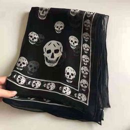 Sarongs Summer Beach Square Shawl Ladies Designer Skull Print Chiffon Scarf Muslim Hijab for Women Luxury Skeleton Wrap 120cm 120cm T220827