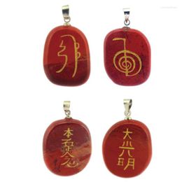 Pendant Necklaces Red Jasper Reiki Healing Amulet Pendulum Master Prop Chakra Four Symbol Energy Stone Necklace Jewelry