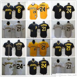 2022 News Baseball 21 Roberto Clemente Jerseys 8 Willie Stargell Retro Blue Yellow 24 Barry Bonds Jersey Top Quality Stitched Grey Road White Home Black Alternate