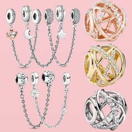 925 Silver bead fit Charms Pandora Charm Bracelet Openwork Round Infinity Love Flower Moon Safety Chain charmes ciondoli DIY Fine Beads Jewelry