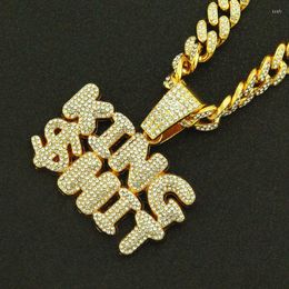 Pendant Necklaces Hip Hop Iced Out Cuban Chain Bling Diamond Letter KING Rhinestone Pendants Mens Gold Charm Jewelry For Men