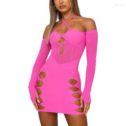 Casual Dresses Y2k Fashion Women's Sexy Dress Midi Long Sleeve Hanging Neck Streetwear Party Spring Wrapped Cutout Summer Mini