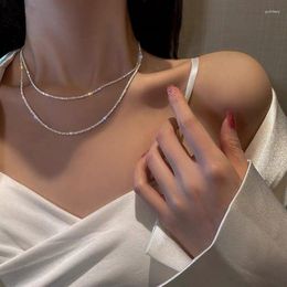 Chains 925 Sterling Silver Double Layer Necklace For Women Sparkling Clavicle Chain Choker Fine Jewellery Wedding Party Birthday Gift