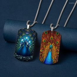 Pendant Necklaces Design Peacock Feather Ethnic Necklace Handmade Long Chain Sweater Jewelry For Girl Women Dog Tag