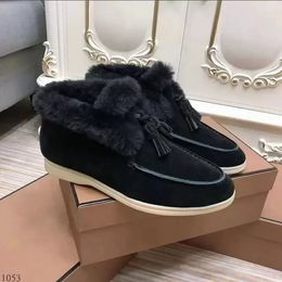 loro piano Women Winter Best-quality Boots Newst Mens Fur Warm Casual Sneakers Suede Leather Dress Loafers Designer Open Walk Short Boots 35-46 with Box