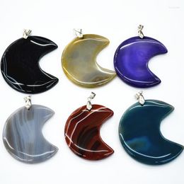 Pendant Necklaces 2022 Fashion Blue Black Crescent Half Moon Meniscus Natural Onyx Quartz Agates Necklace Crystal Pendants Charms 5Pcs