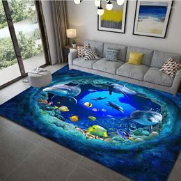 Carpets Ocean Dolphin Pattern Floor Mat Waterproof Carpet For Living Room Bedroom Soft Sofa Rug