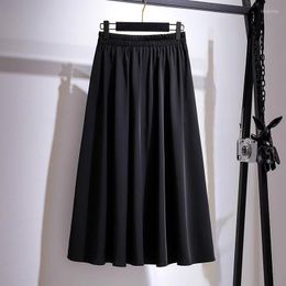 Skirts 150Kg Plus Size Women's Summer A-line Solid Pleated Skirt 5XL 6XL 7XL 8XL 9XL Loose Elastic Waist Black