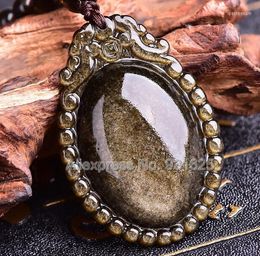 Pendant Necklaces Beautiful Natural Gold Obsidian Carved Chinese PiXiu Dragon Blessing Lucky Amulet Free Beads Necklace Fashion Jewellery