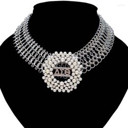 Choker Elastic Greek Sorority Women Fashion Big Statement Pearl Necklace Set Jewelry