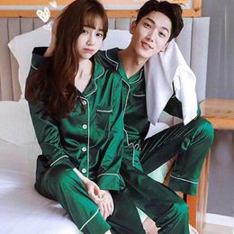 Men's Sleepwear Men Pyjama Sets Silk Satin Solid Colour Sleepwear Couple Long ButtonDown Pyjamas Home Clothes Suits Pijama Women Loungewear Pjs 220827