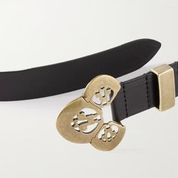 Belts Bohemia Ecru/Black Metal Silver/Gold Sculptural Buckle Leather Waist Belt Abstract Laser-Cut Pattern Cowhide Wide Cummerbund