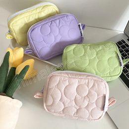 Women'S Candy Colour Cosmetic Bag Zipper Polyester Quilting Handbag Student Pen Box Zero Wallet Embroidery Makeup Storage Bag