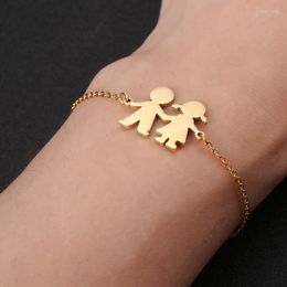 Charm Bracelets Cute Family Girl Boy Stainless Steel Bracelet Bangle For Daughter Son Sister Brother Couple Gifts Jewellery