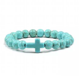 8mm Lava Stone Bead Strands Bracelet Turquoise Rosary Cross Bracelets Onyx Meditation Bracelet Women Yoga Jewellery
