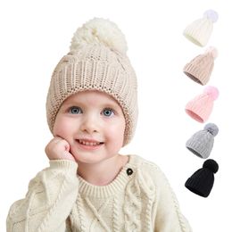 Infant Baby Kids Knitted Hats Ball Twist Wool Caps Children Knitting Warm Beanie Hat