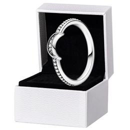 Authentic Sterling Silver Crescent Moon Beaded Ring Women Girls Party Gift Jewelry for Pandora CZ diamond Rings with Original box Set