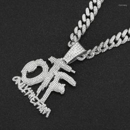 Pendant Necklaces Hip Hop Iced Out Cuban Chains Bling Diamond Letter OFF Rhinestone Pendants Mens Necklace Gold Chain Charm Jewellery For Men