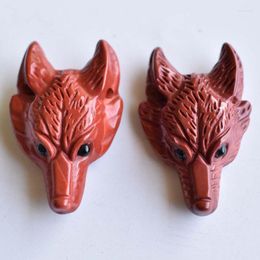 Pendant Necklaces 2022 Fashion Natural Red Stone Carved Wolf Shape Pendants For Necklace Jewellery Making 2pcs/lot Wholesale