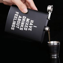 8oz Stainless Steel Hip Flask English Letter Black Personalize Flask Outdoor Portable Whisky Wine Pot Alcohol Bottle