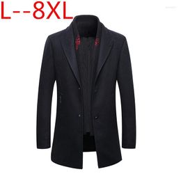 Men's Jackets 8XL 6XL 5X Men's Autumn And Winter Wool Jacket Removable Quilted Lining Button Blends Pea Coat Thick Padded Men