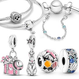 925 Silver bead fit Charms Pandora Charm Bracelet Popular Charm Rabbit Flower Combo charmes ciondoli DIY Fine Beads Jewellery